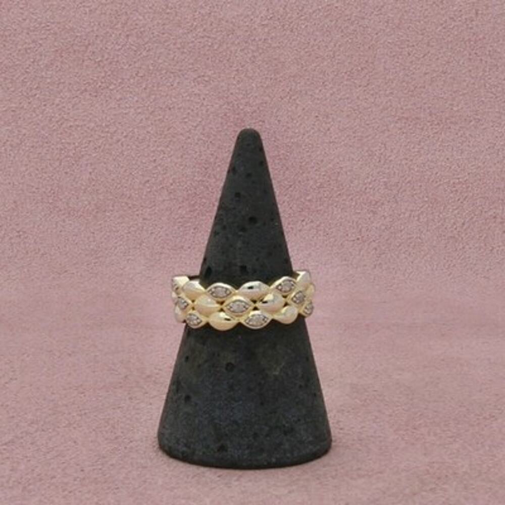 Zales Sterling Silver Gold Plate Diamond Three Row Band Ring Size 7